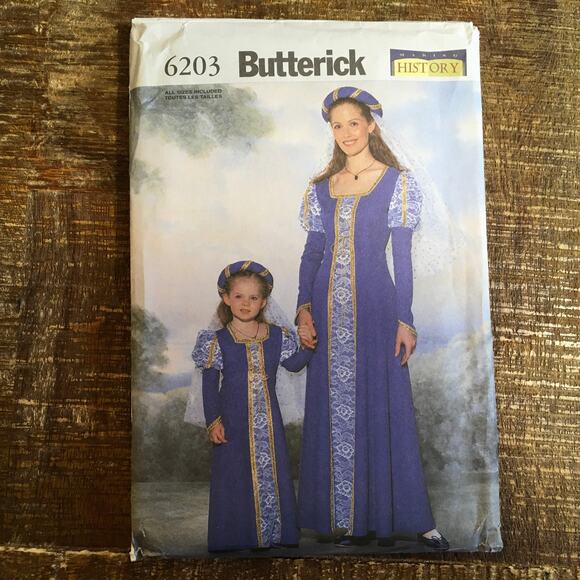 Butterick Sewing Pattern 6203 Misses Girl Renaissance Medieval Costume UNCUT - Picture 1 of 2